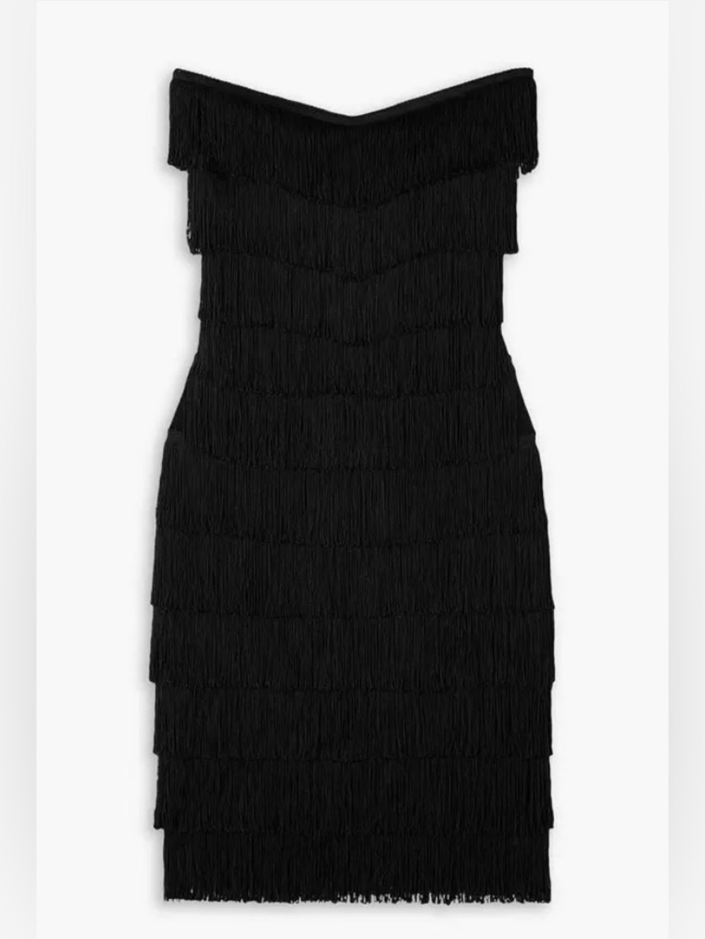 Norma Kamali Black One-Shoulder Fringe Dress
